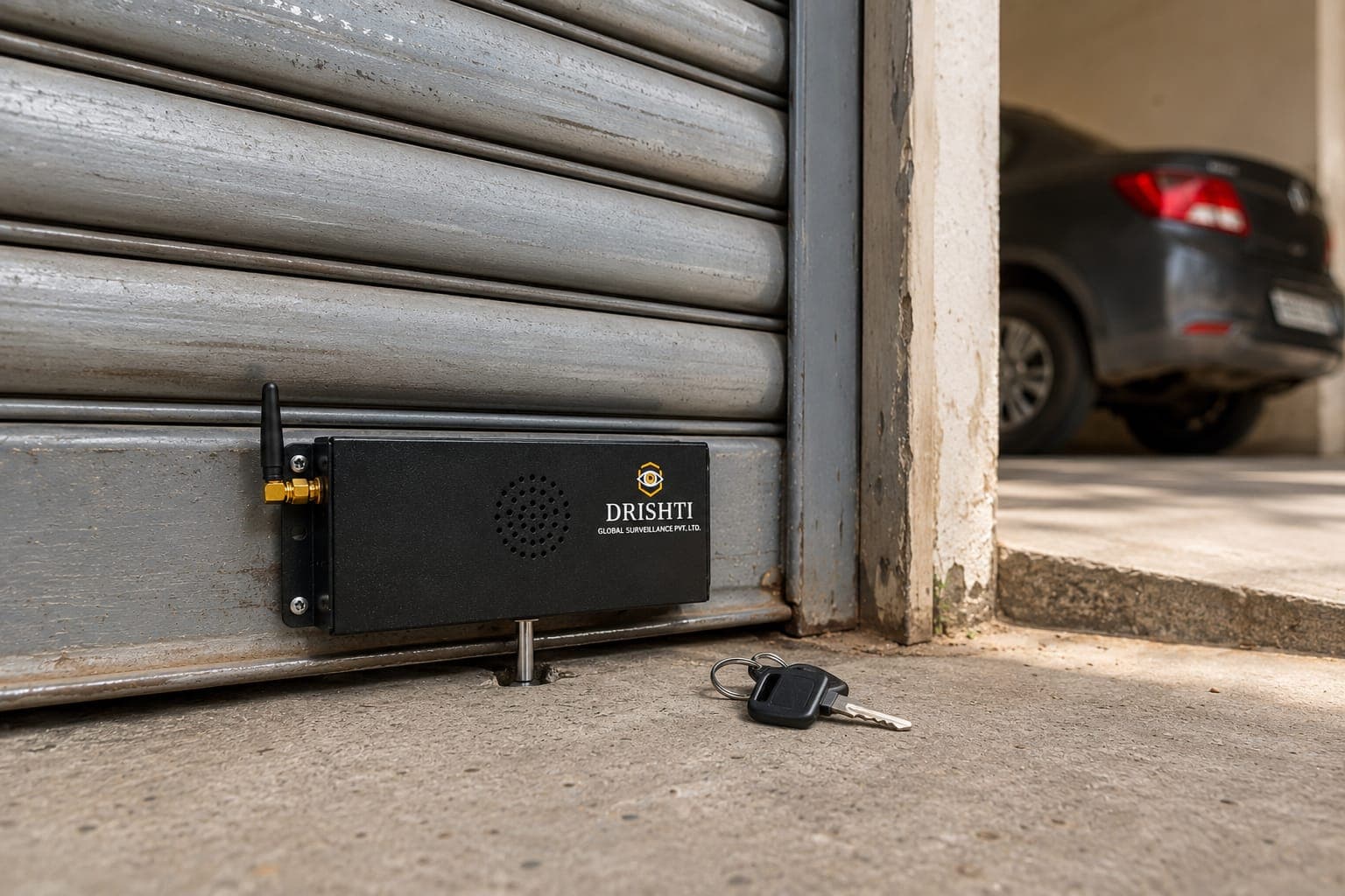 GSM Shutter Siren installed on a garage shutter