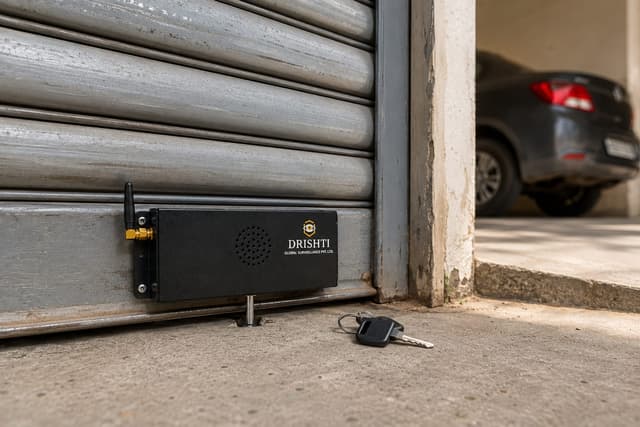 GSM Shutter Siren installed on a garage shutter